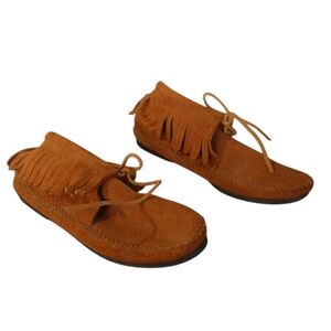 Minnetonka Brown Leather Fringed Moccasins Size 8